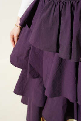 Fermuarlı Kat Kat Etek Mor - Uzun Etek