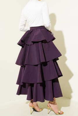 Fermuarlı Kat Kat Etek Mor - Uzun Etek