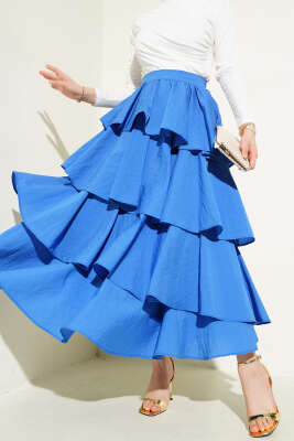 Fermuarlı Kat Kat Etek Saks 