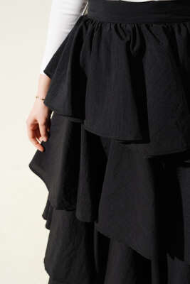 Fermuarlı Kat Kat Etek Siyah - Uzun Etek