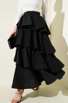 Fermuarlı Kat Kat Etek Siyah 