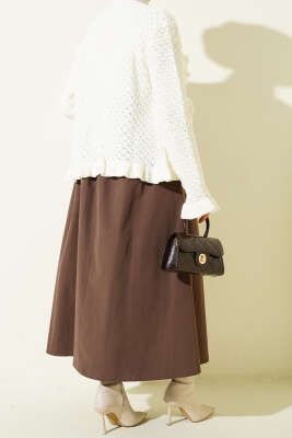 Fermuarlı Kemerli Poplin Etek Kahve - Etek