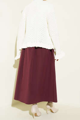 Fermuarlı Kemerli Poplin Etek Mürdüm - Etek