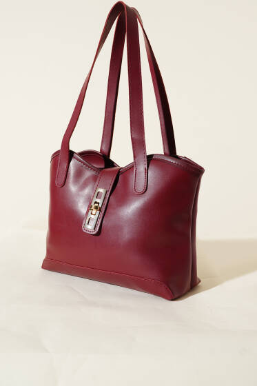 Fermuarlı Kilit Detaylı Kol Çanta Bordo - Kol Çantası