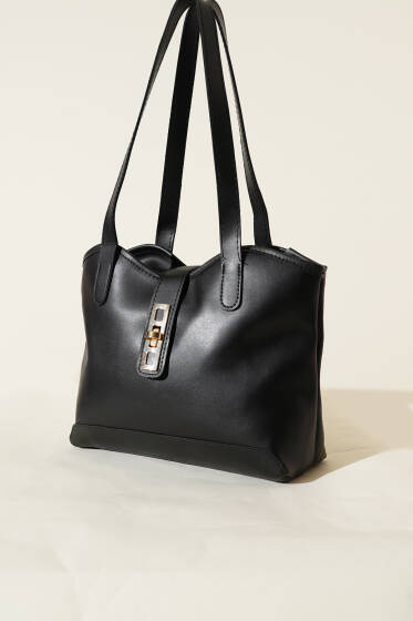 Fermuarlı Kilit Detaylı Kol Çanta Siyah - Kol Çantası