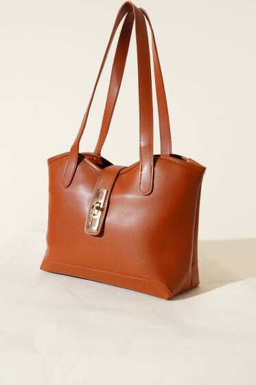 Fermuarlı Kilit Detaylı Kol Çanta Taba - Kol Çantası