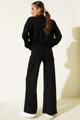 Fermuarlı Kısa Hırkalı İkili Takım Siyah - Kadın Giyim Modelleri