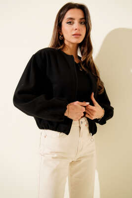 Fermuarlı Kısa Kaşe Bomber Ceket Siyah 