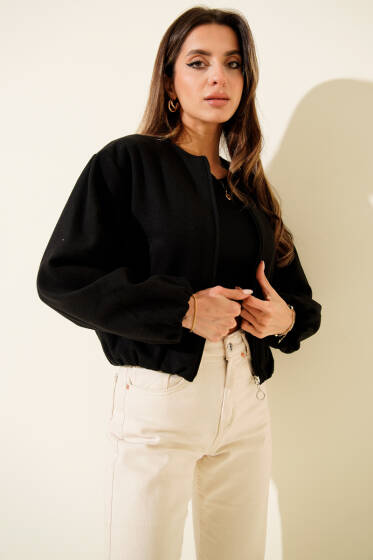 Fermuarlı Kısa Kaşe Bomber Ceket Siyah - Kadın Giyim Modelleri