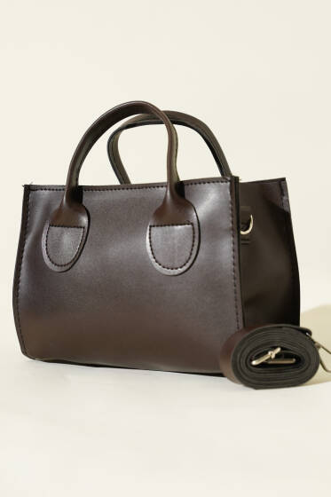 Fermuarlı Kısa Kulplu Çanta Acı Kahve - Kol Çantası