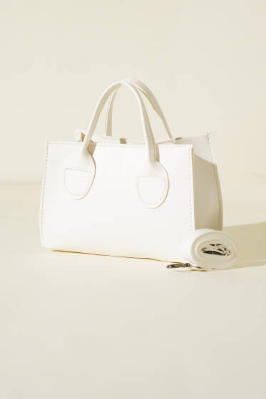 Fermuarlı Kısa Kulplu Çanta Beyaz - Kol Çantası