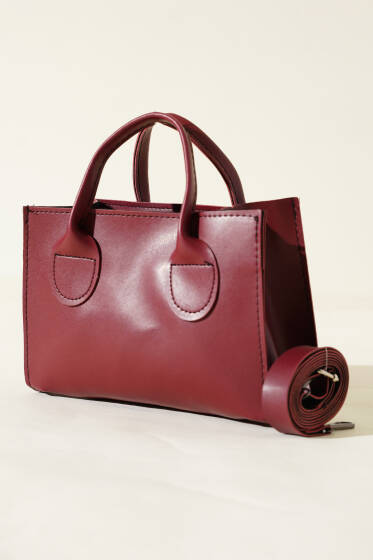 Fermuarlı Kısa Kulplu Çanta Bordo - Kol Çantası