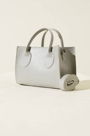 Fermuarlı Kısa Kulplu Çanta Gri - Kol Çantası