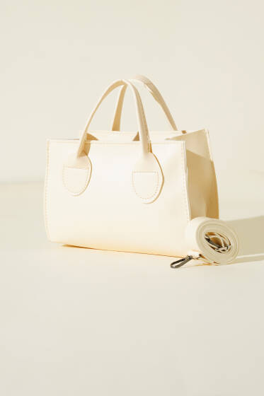 Fermuarlı Kısa Kulplu Çanta Krem - Kol Çantası