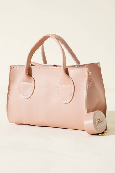 Fermuarlı Kısa Kulplu Çanta Pudra - Kol Çantası