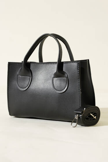 Fermuarlı Kısa Kulplu Çanta Siyah - Kol Çantası