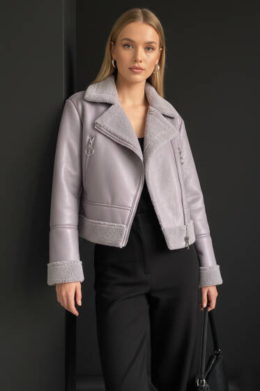 Fermuarlı Kısa Mont Gri - Kadın Giyim Modelleri