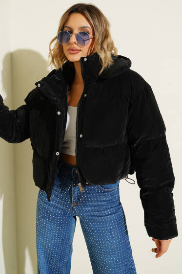 Fermuarlı Kısa Şişme Mont Siyah - Kadın Giyim Modelleri