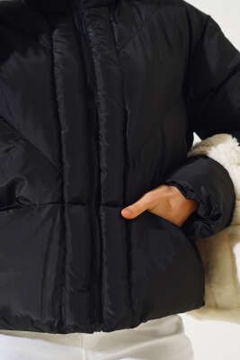 Fermuarlı Kısa Şişme Mont Siyah - Kadın Giyim Modelleri