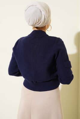 Fermuarlı Kısa Triko Hırka Lacivert - Hırka