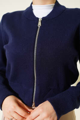 Fermuarlı Kısa Triko Hırka Lacivert - Hırka