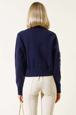 Fermuarlı Kısa Triko Hırka Lacivert - Kadın Giyim Modelleri