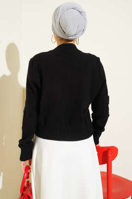 Fermuarlı Kısa Triko Hırka Siyah - Hırka