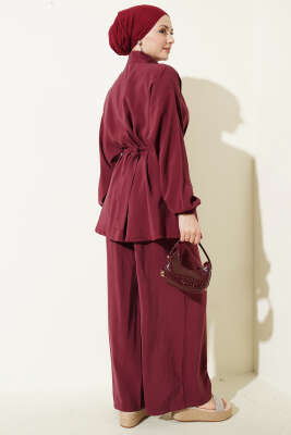 Fermuarlı Kuşaklı Modal İkili Takım Bordo - İkili Takım