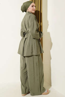 Fermuarlı Kuşaklı Modal İkili Takım Haki - İkili Takım