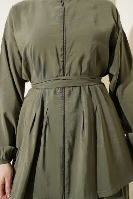 Fermuarlı Kuşaklı Modal İkili Takım Haki - İkili Takım