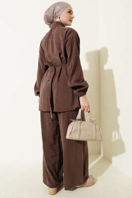 Fermuarlı Kuşaklı Modal İkili Takım Kahve - İkili Takım