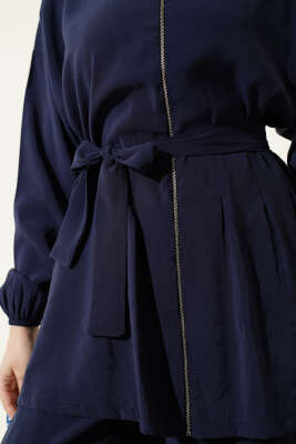 Fermuarlı Kuşaklı Modal İkili Takım Lacivert - İkili Takım