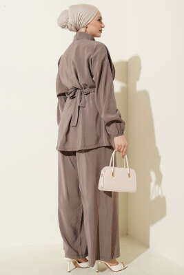 Fermuarlı Kuşaklı Modal İkili Takım Vizon - İkili Takım