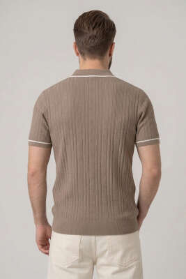 Fermuarlı Merserize T-shirt Açık Kahve - Erkek T-shirt