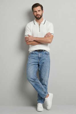 Fermuarlı Merserize T-shirt Beyaz - Erkek T-shirt