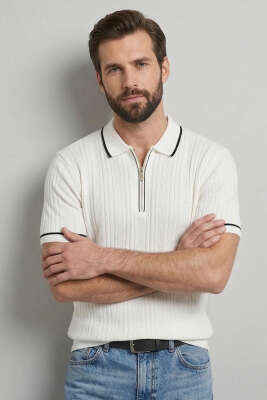 Fermuarlı Merserize T-shirt Beyaz - WİPEOUT