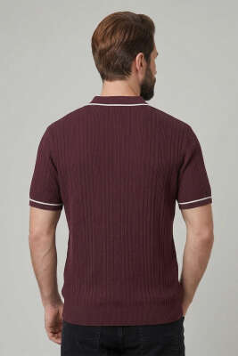 Fermuarlı Merserize T-shirt Bordo - Yılın Fırsatı
