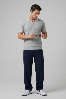 Fermuarlı Merserize T-shirt Gri - Erkek T-shirt