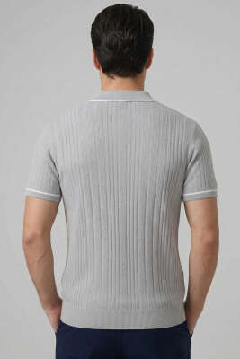 Fermuarlı Merserize T-shirt Gri - Yılın Fırsatı