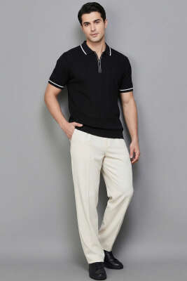 Fermuarlı Merserize T-shirt Siyah - Erkek T-shirt