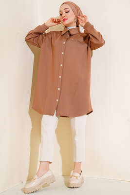 Fermuarlı Metal Düğmeli Scuba Tunik Camel - Tunik