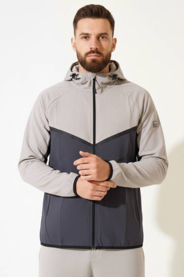 Fermuarlı Micro Erkek Eşofman Üst Gri - Erkek Hırka