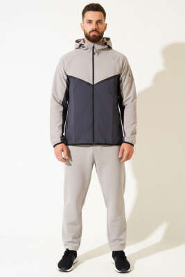 Fermuarlı Micro Erkek Eşofman Üst Gri - Erkek Hırka