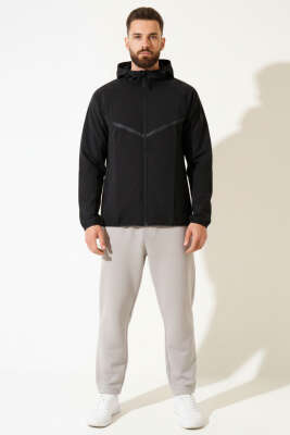 Fermuarlı Micro Erkek Eşofman Üst Siyah - Erkek Hırka