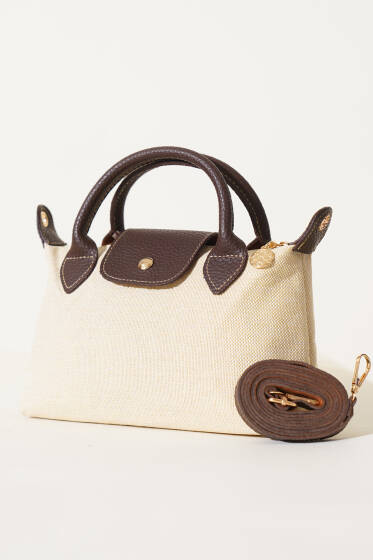 Fermuarlı Mıknatıs Detaylı Hasır Çanta Acı Kahve - Kol Çantası