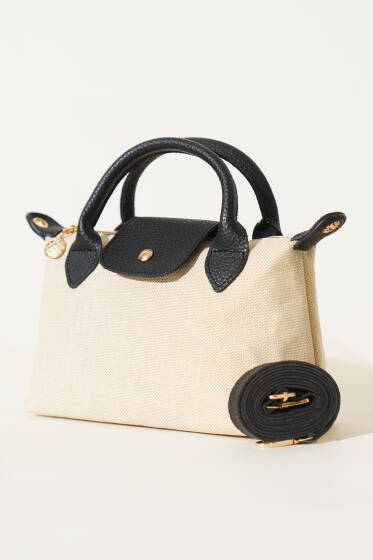 Fermuarlı Mıknatıs Detaylı Hasır Çanta Siyah - Kol Çantası