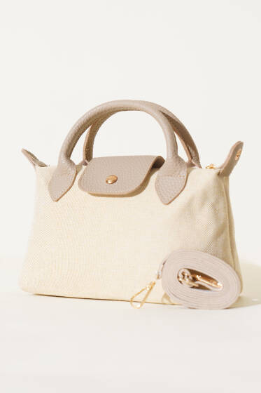 Fermuarlı Mıknatıs Detaylı Hasır Çanta Vizon - Kol Çantası