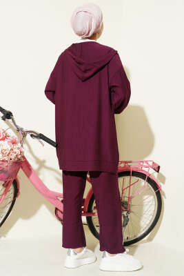 Fermuarlı Mini Taş Süslemeli İkili Takım Burgonya - İkili Takım