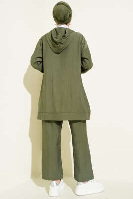 Fermuarlı Mini Taş Süslemeli İkili Takım Haki - İkili Takım