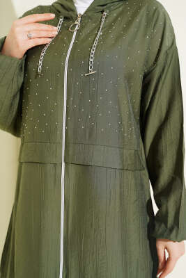 Fermuarlı Mini Taş Süslemeli İkili Takım Haki - İkili Takım